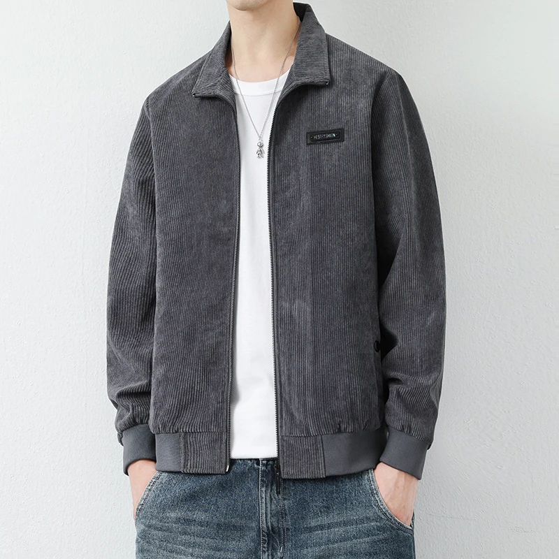 

Вельветовая куртка с воротником-стойкой, длинная све, повседневная молодежная верхняя одежда для мужчин, осенняя новинка, универсальная простая марка Faion