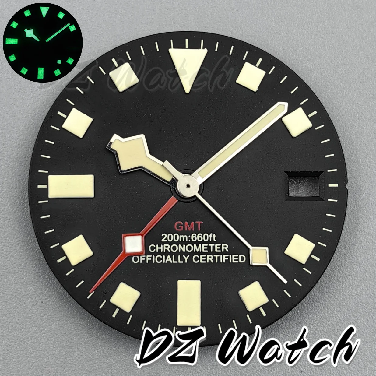 

NH34 винтажный циферблат для часов 29 мм SnowFlake, ручной набор, зеленое светящееся окошко даты для NH34, автоматический механизм, мужские аксессуары для часов