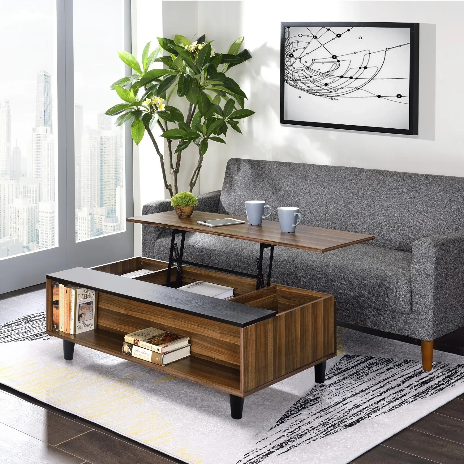 

-Multifunctional Convertible Coffee Table With Foldable Top Storage Rectangle Coffee Table Metal Iron Customized Logo Modern