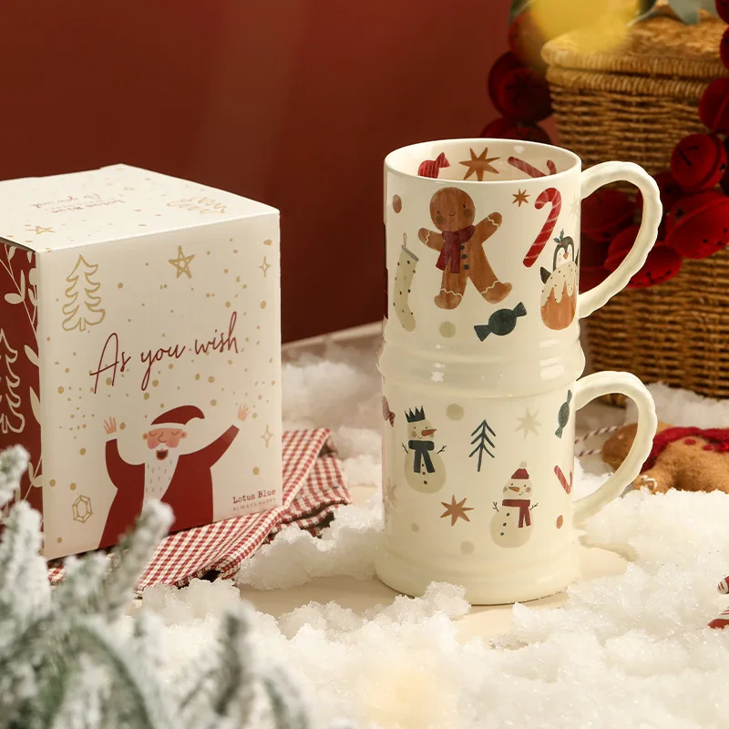 

Рождественская креативная керамическая кофейная кружка с плетеной ручкой, уникальный дизайн, мультяшная чашка для дома