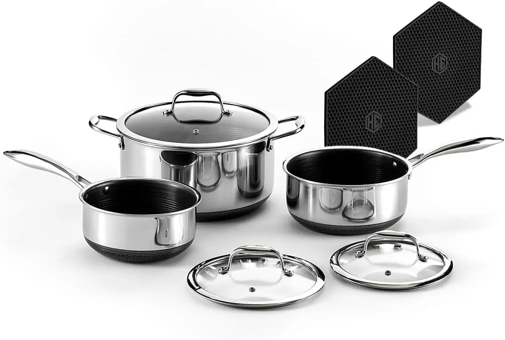 6 Piece Hybrid Nonstick Pot Set Trivets 2 3 8 Quart Pots Lids