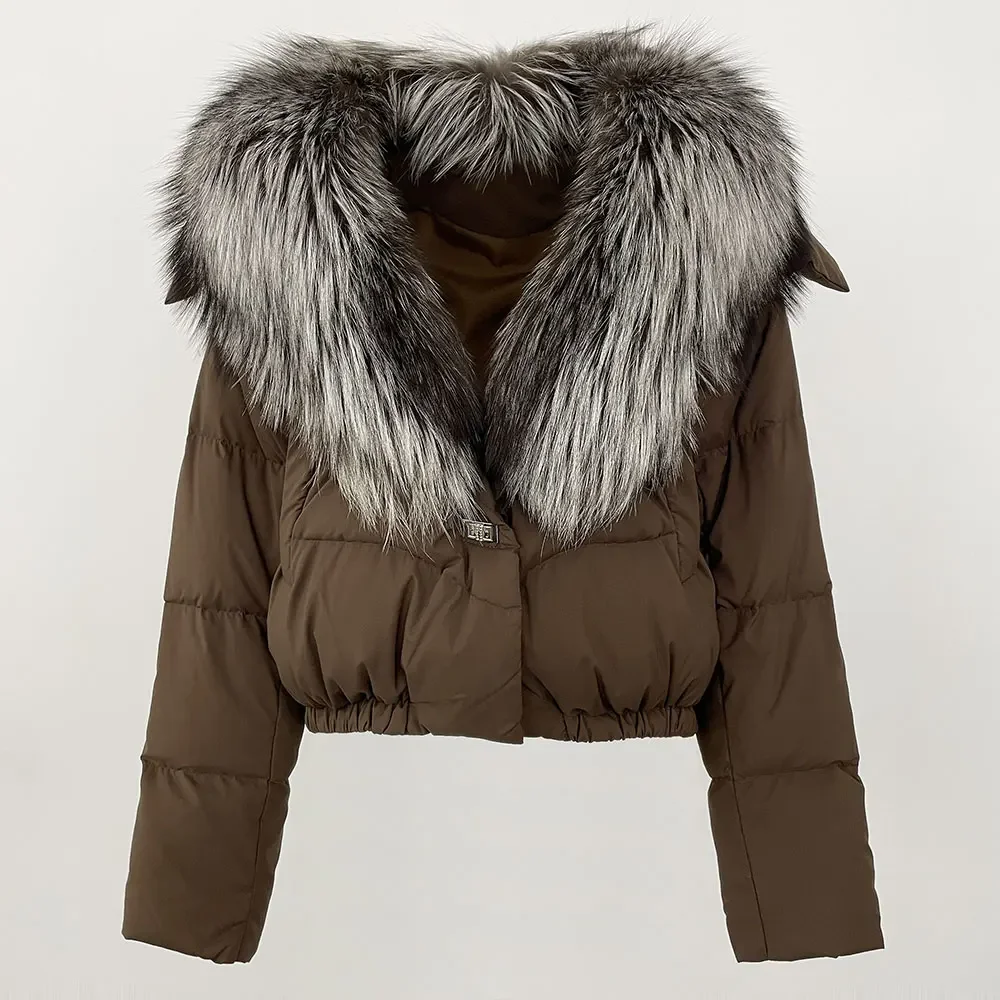 White Duck Down Coat Thick New Autumn Winter Female Feather Short Puffer Jacket Big Natural Real Fox Fur Jacket Women