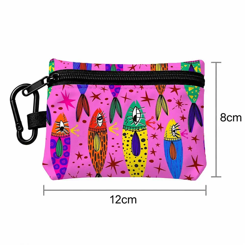 Colorful Trendy Sardines Printe 12x8cm Small Coin Purse Oxford Fabric Mini Zipper Pouch Lightweight Wallet Keychain Bag For