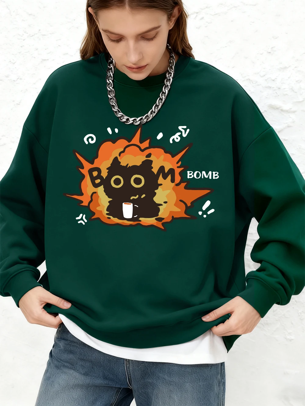 

Толстовки с принтом кота Boom, женские зимние толстовки с круглым вырезом, большие толстовки, повседневные теплые пуловеры с длинными рукавами, женская одежда для бега