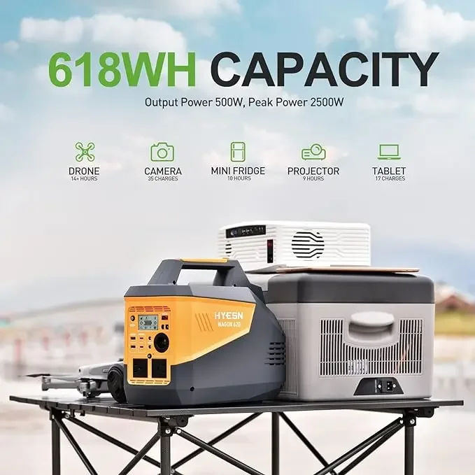 محطة طاقة محمولة 500 وات 618 وات في الساعة بطارية ليثيوم احتياطية، مولدات شمسية خارجية للتخييم والسفر والتعتيم في حالات الطوارئ #4