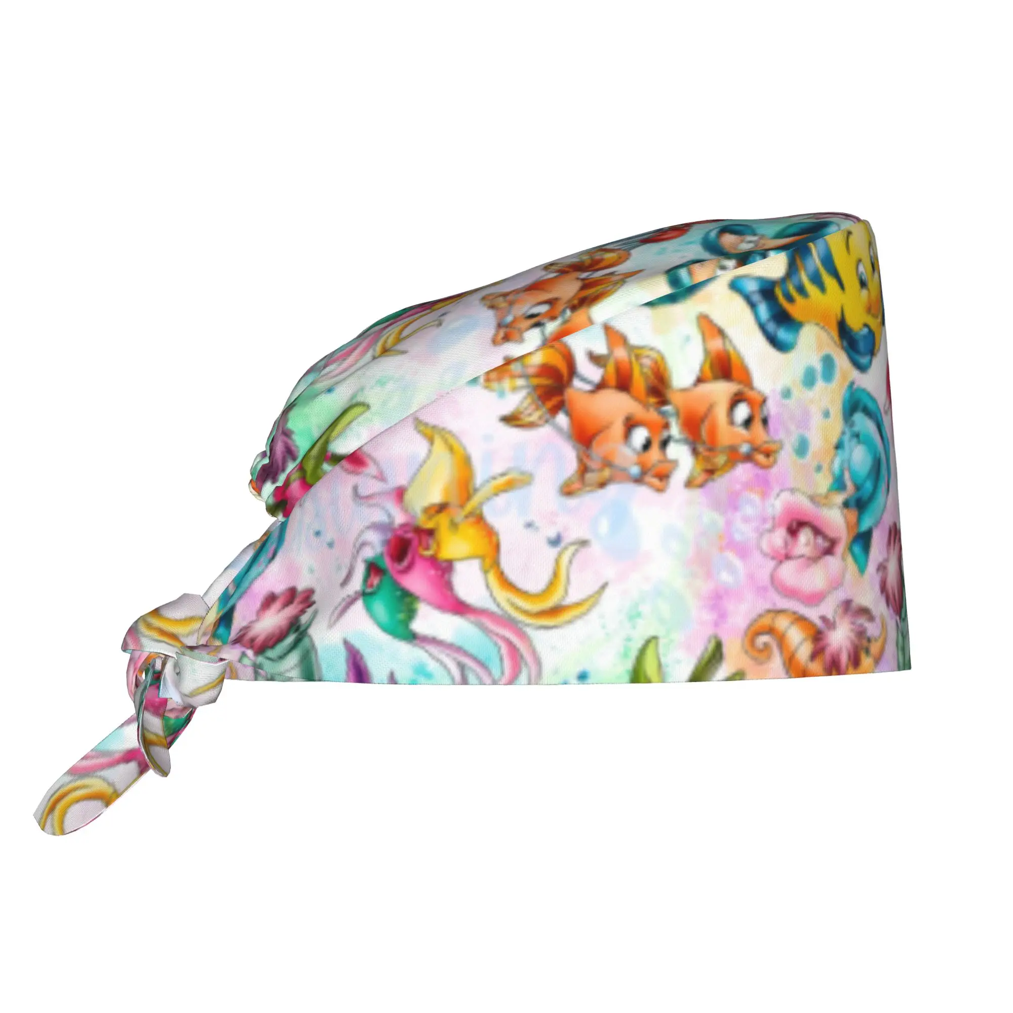 Custom Adjustable Littles Anime Mermaides Working Hat Men Women Fish Manga Scrub Caps Scrub Nursing Doctor Surgeon Cap for Nurse