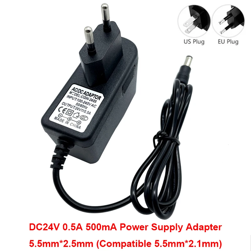 DC Adapter 24V 0.5A 500mA Universal Power Adapters AC100V-240V Power Supply Charger Converter US EU Plug Adaptador For LED Light