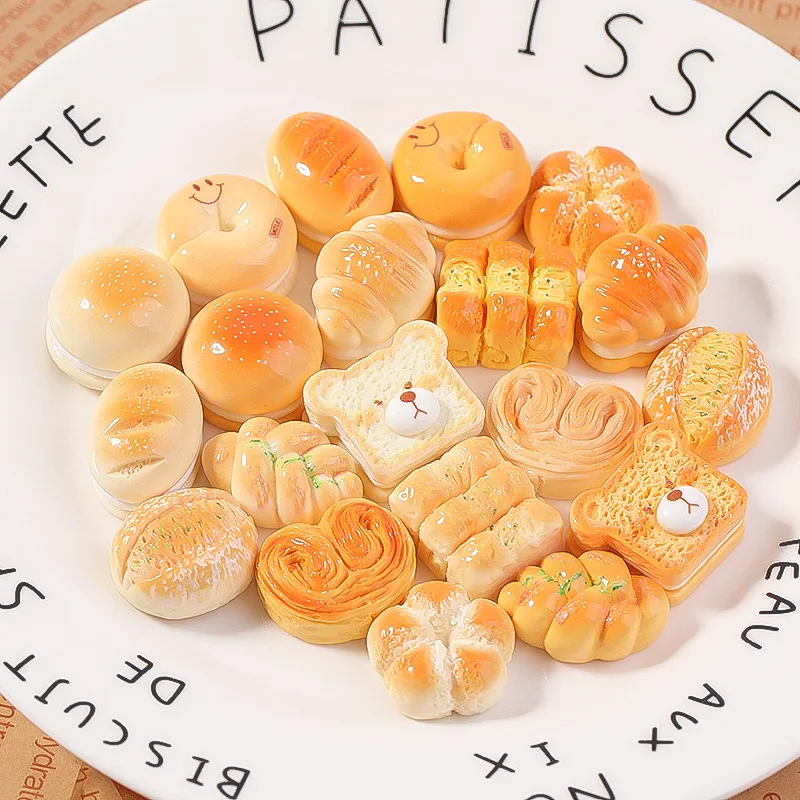 5pcs Mini Bread Cake Donut Toast Sweet Food Model Dessert Kitchen Scene Resin Doll Accessories Simulation Food Play Keychain