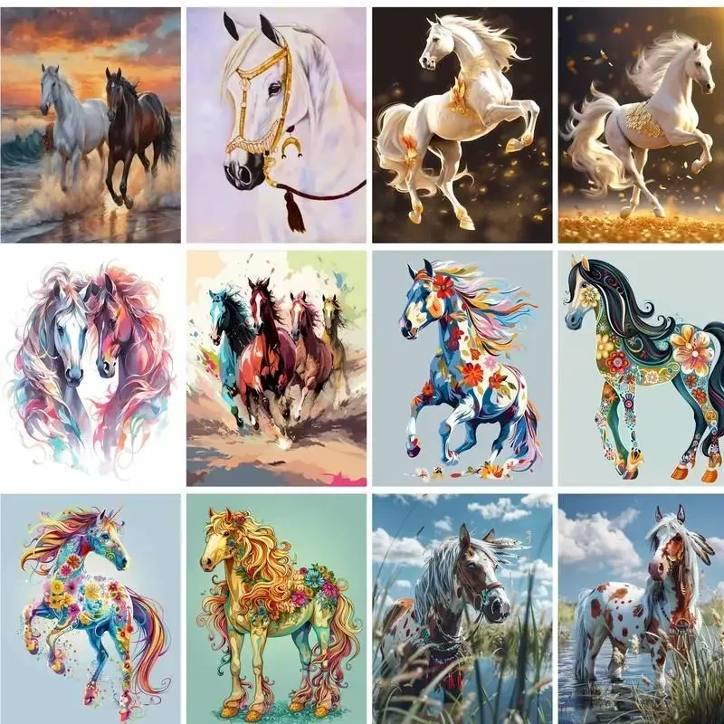 

598201 Painting By Numbers Animals On Canvases Colorful Horse DIY Craft Kits Handpainted Oil Pictures