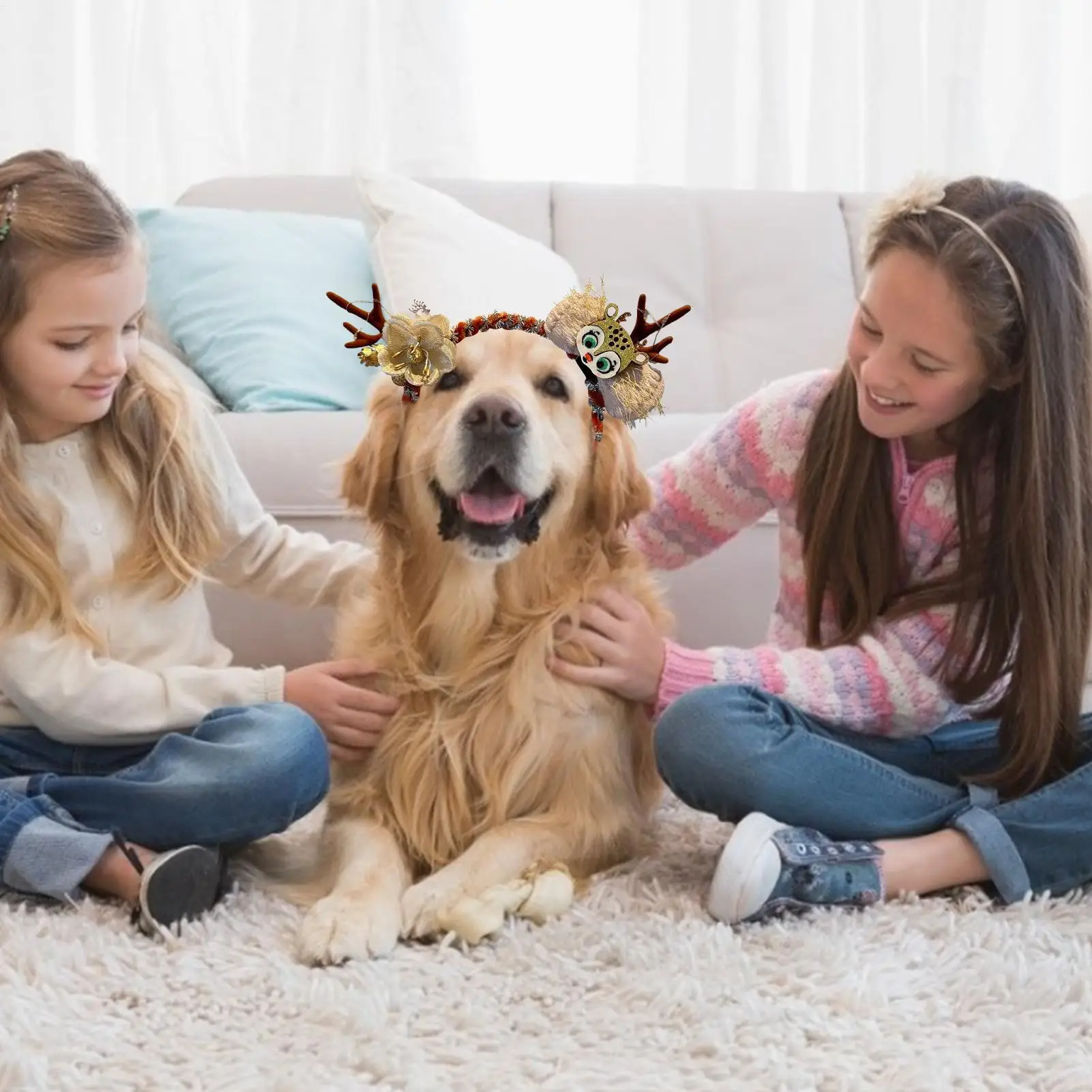 Christmas Headband For Dogs Adorable LED Dog Headband Light Up Reindeer Pet Hairbands For Holiday Festival Photo Props Party
