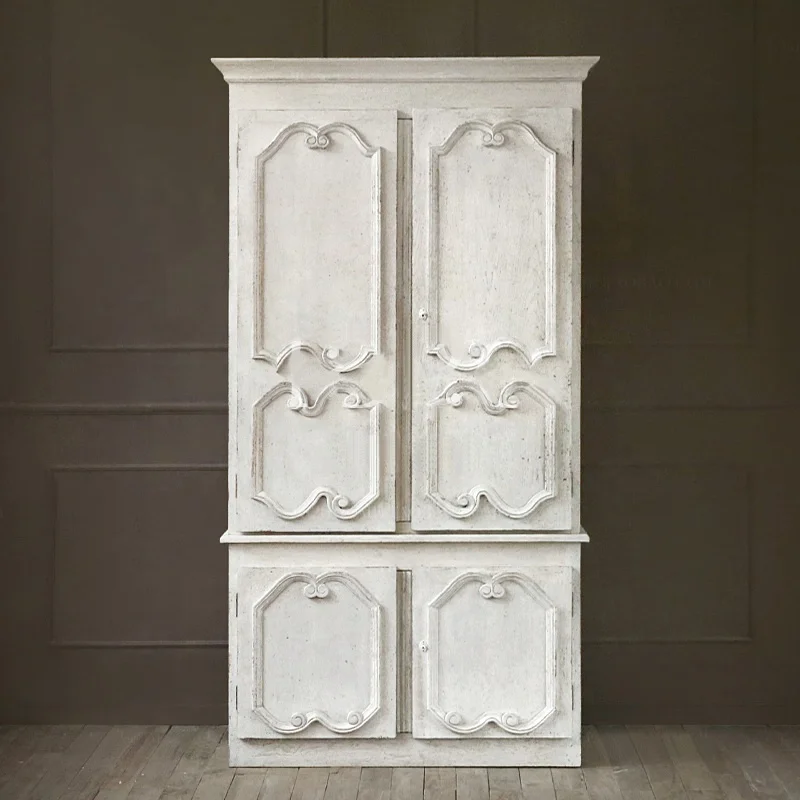 

* High quality bedroom furniture French retro white double door solid wood wardrobe