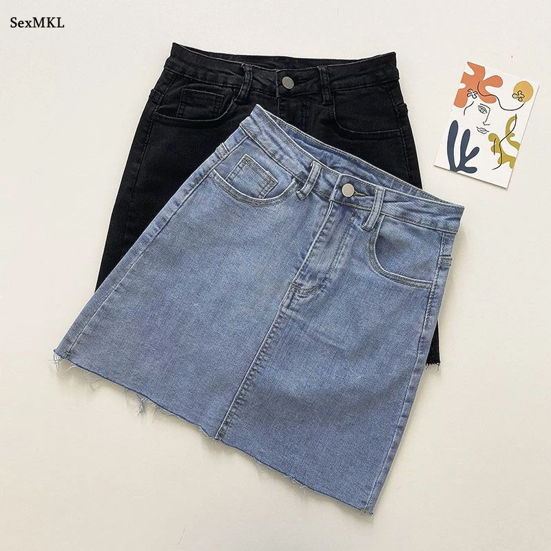 Women's Denim Mini Skirts Summer Fashion A Line High Waist Casual Y2k Clothes Slim Sweet Girls Tassel Black Jeans Skirt Harajuku