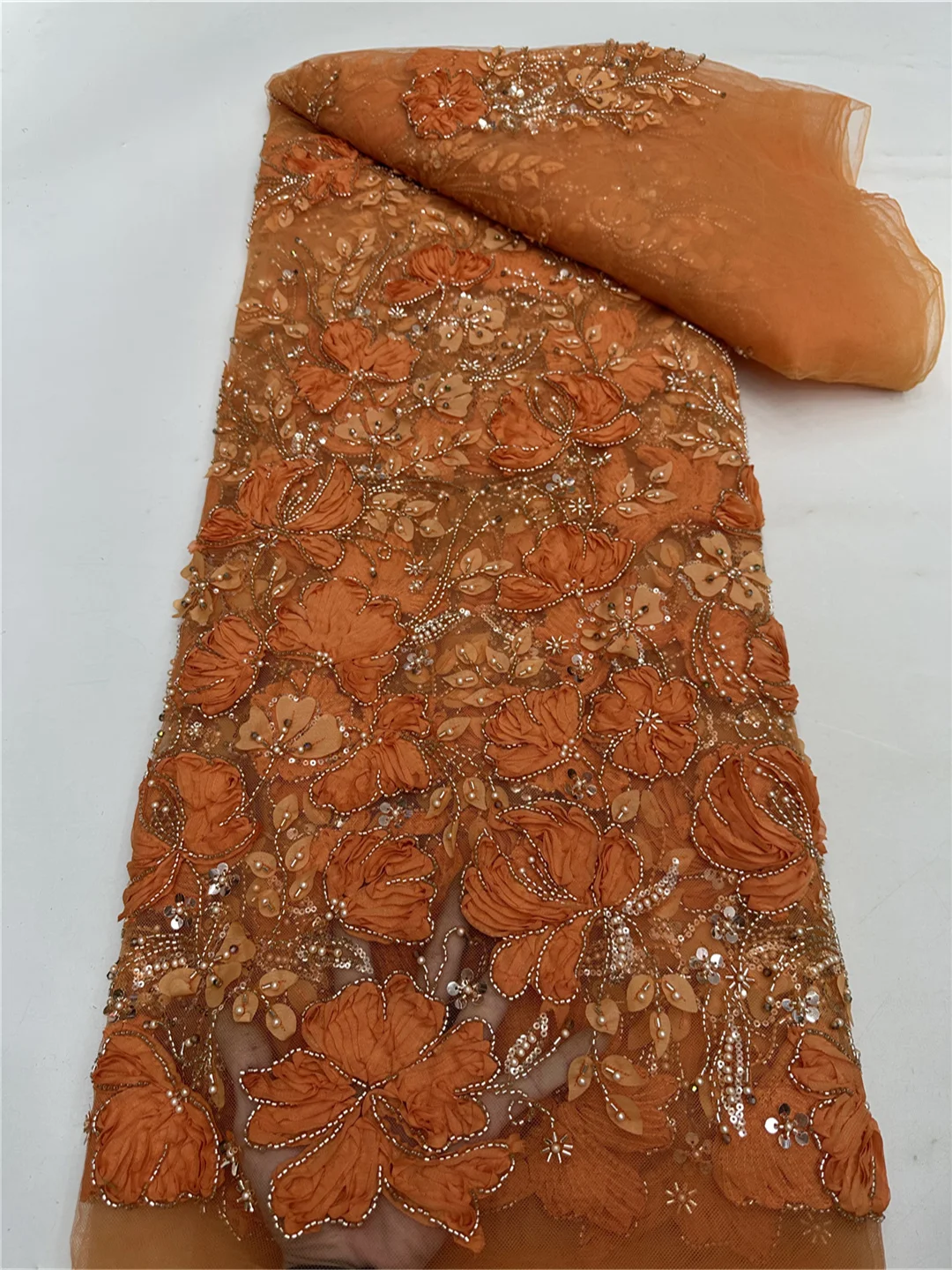 French Sequins Beaded Fabric For Sewing Wedding Party Lace Dresses Patchwork Material Tulle Fabric 5 Yards - RF