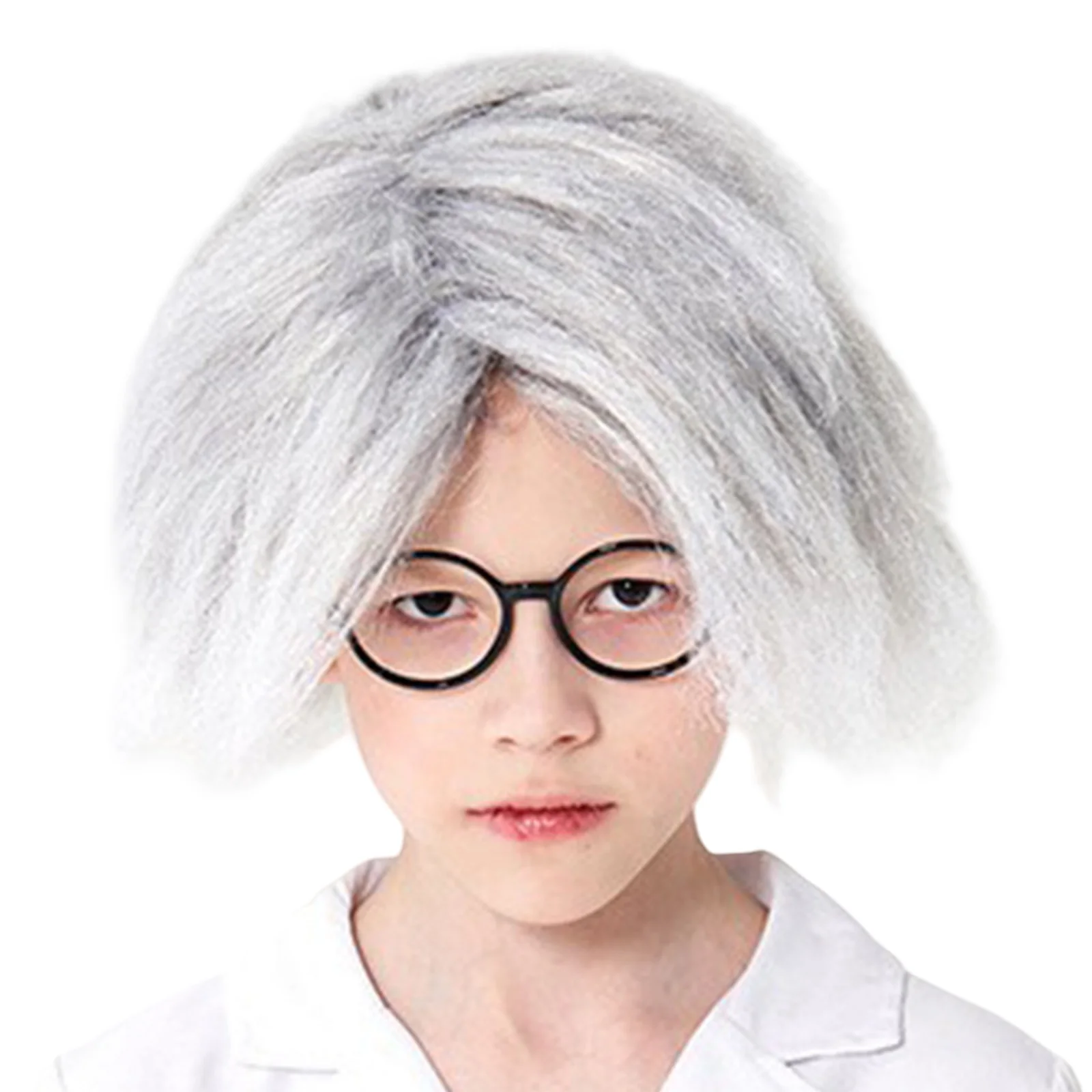 Kids Crazy Scientists Cosplay Costumes Wigs Laboratory Halloween Prom Party Role Play Prop Accessories Hair Outfit Suit