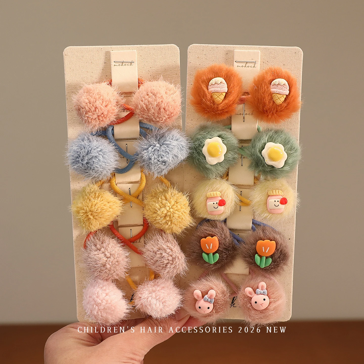 2026 Neue Mode 10 Stück/Set Flauschige Strick-Haargummis Niedliche Cartoon-Tier-Blumen Haargummis ohne Haarschäden Elastische Pferdeschwanzhalter für Babymädchen – Detail 4