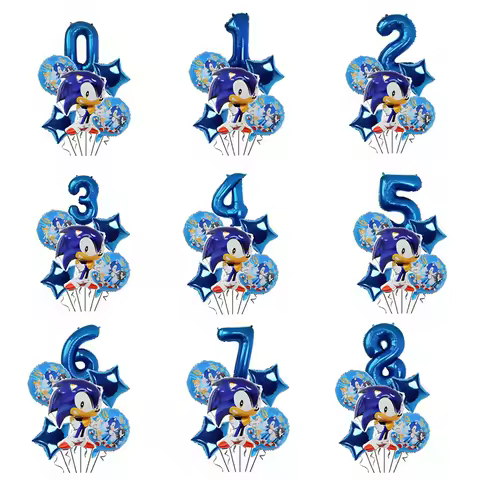 6Pcs/SetTrending Sonic Foil Balloon Bundle with Number the Hedgehog Balloons Unique Birthday Supplies Must Have for Fans