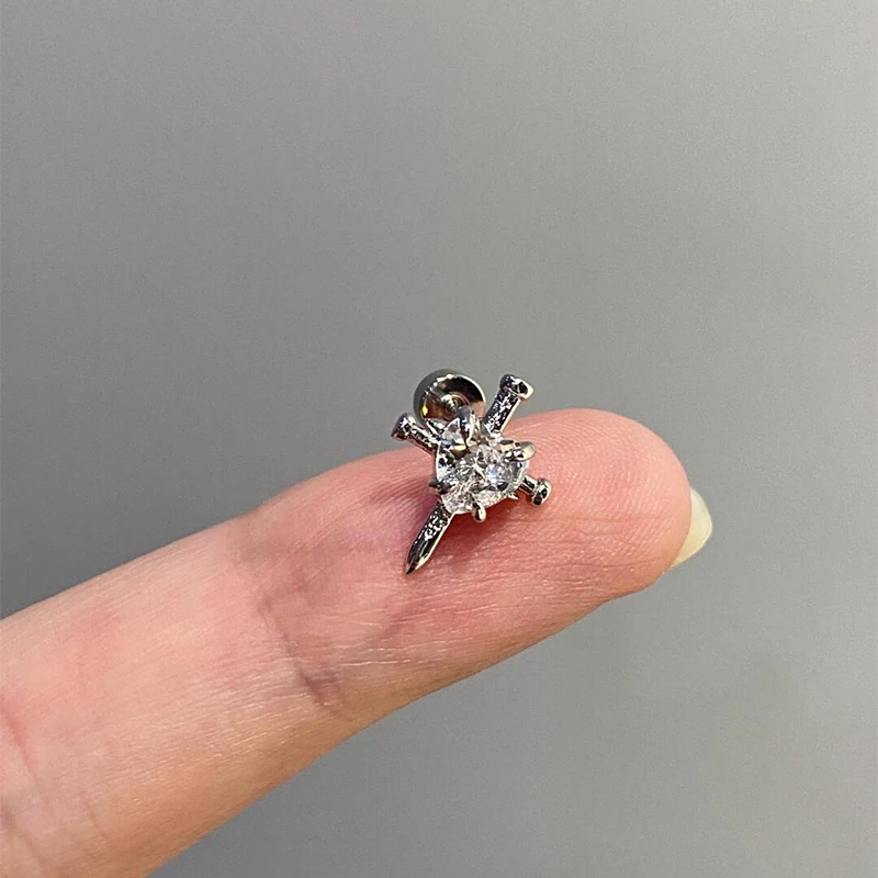 1pcs Quality Shiny Cross Zircon 316L Stainless Steel Ear Bone Nail Y2K Style Silver Color Earring for Women Cochlear Accessories