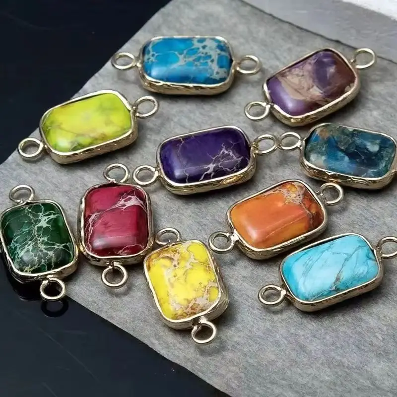 Naural 준보석 커넥터 Imperial Stone 수제 직사각형 12x19mm DIY 목걸이 팔찌 만들기