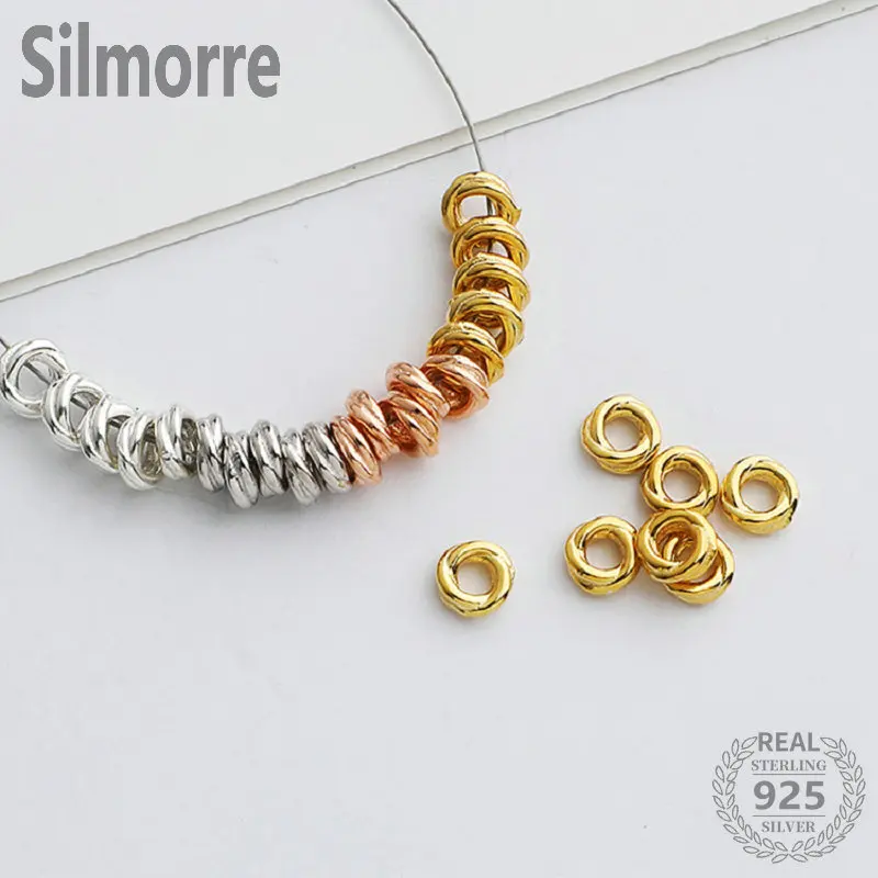 10 sztuk 925 Sterling Silver 3/4.2mm skręcone kółko koraliki dystansowe dla DIY bransoletka Making Fine Jewelry Finding