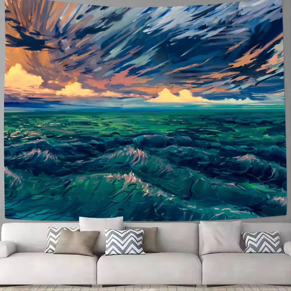 Impressionist Ocean Sea Wave Tapestry Sunset Sky Seascape Art Landscape Bedroom Dorm Living Room Home Wall Decor