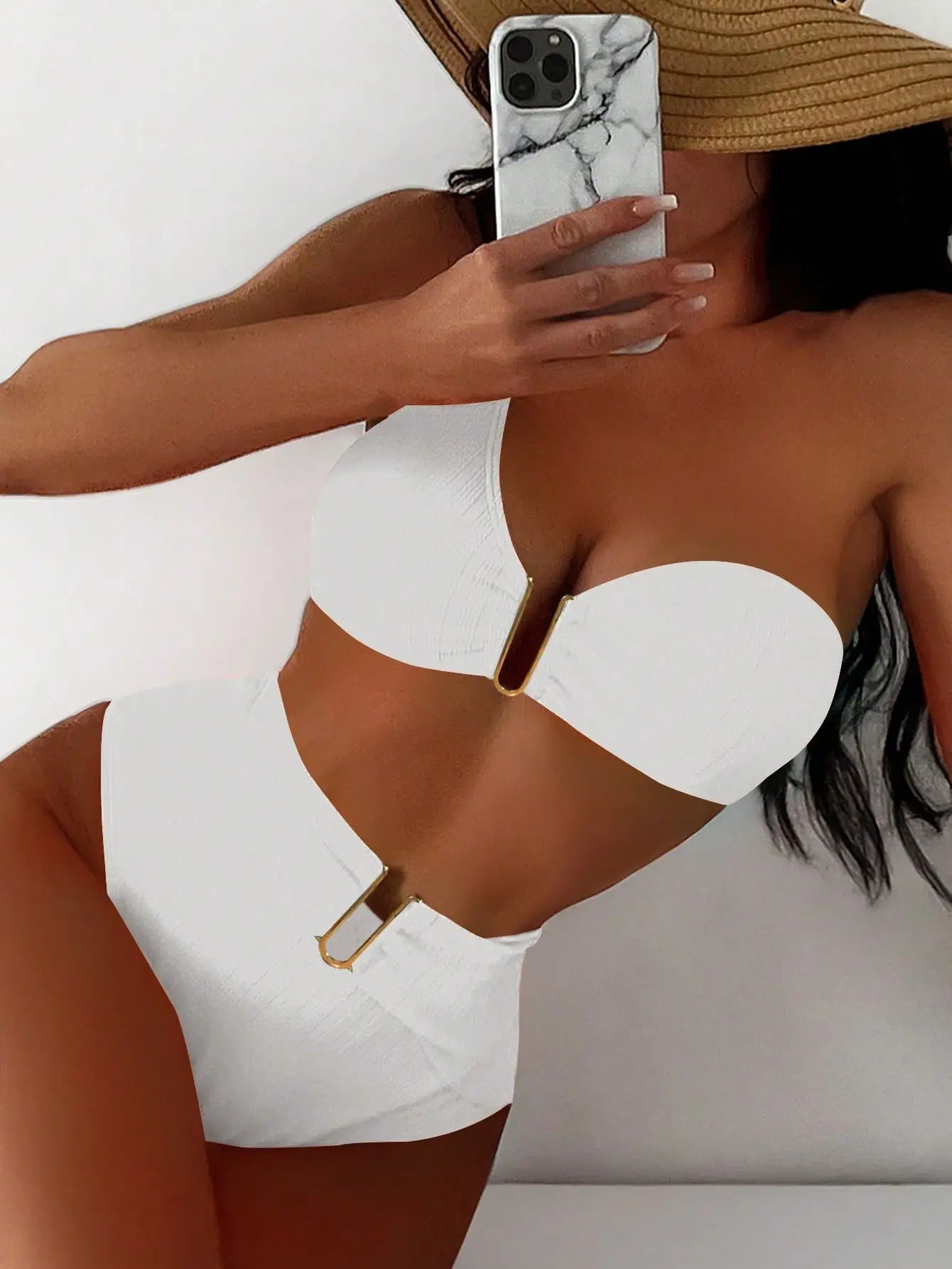 Cikini-One Shoulder High Waisted Bikinis Set for Women, Two-Piece Beach Swimwear, Sexy Swimsuit, Plain Bathing Suit, Summer