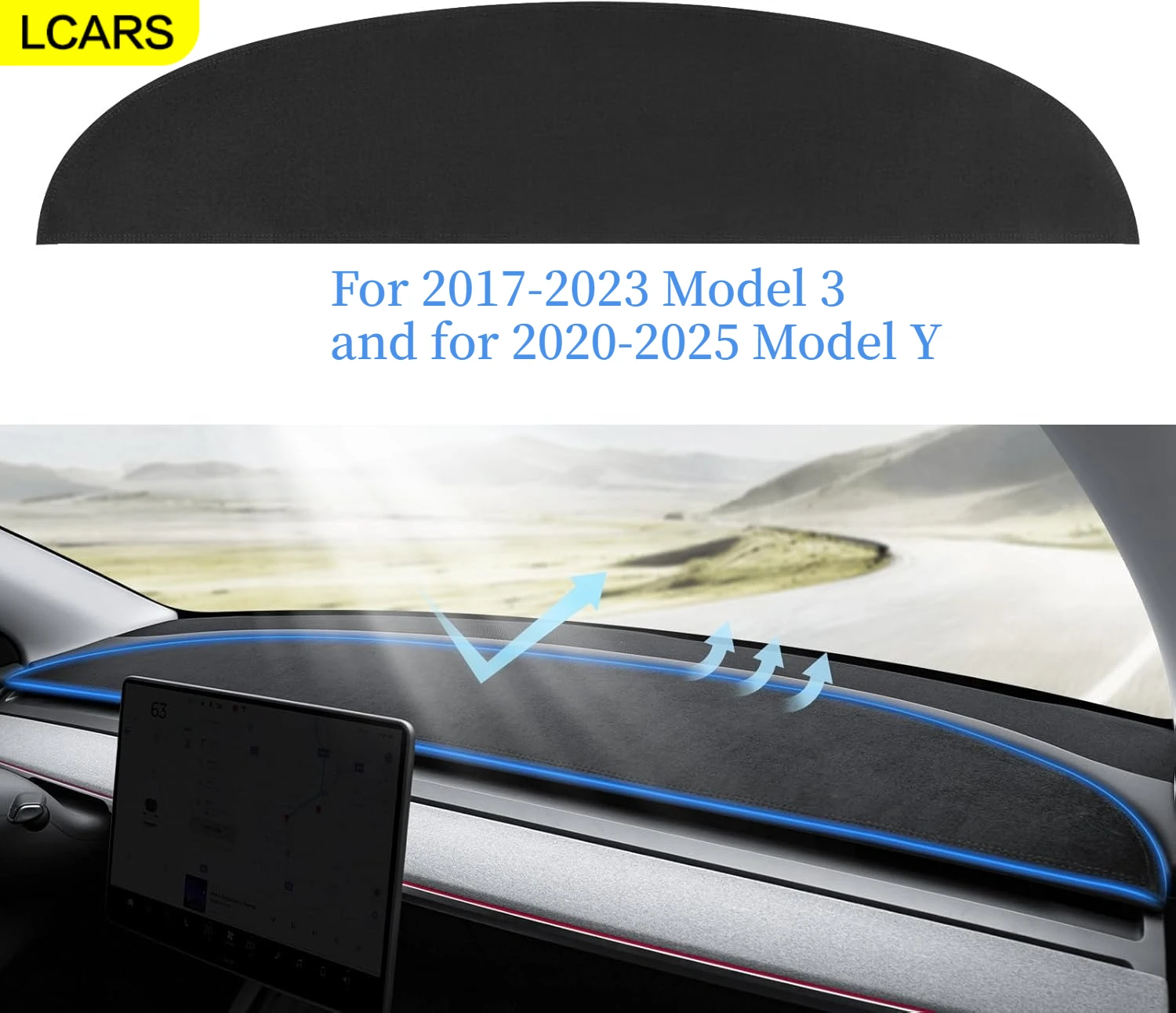Armaturenbrettmatte, geeignet für Tesla Model 3/Y, blendfreie Armaturenbrettmatte aus Wildleder, Sonnenschutz-Armaturenbrettabdeckung, kompatibel mit Tesla Model 3 (2017-2023) und Model Y (2020-2025),