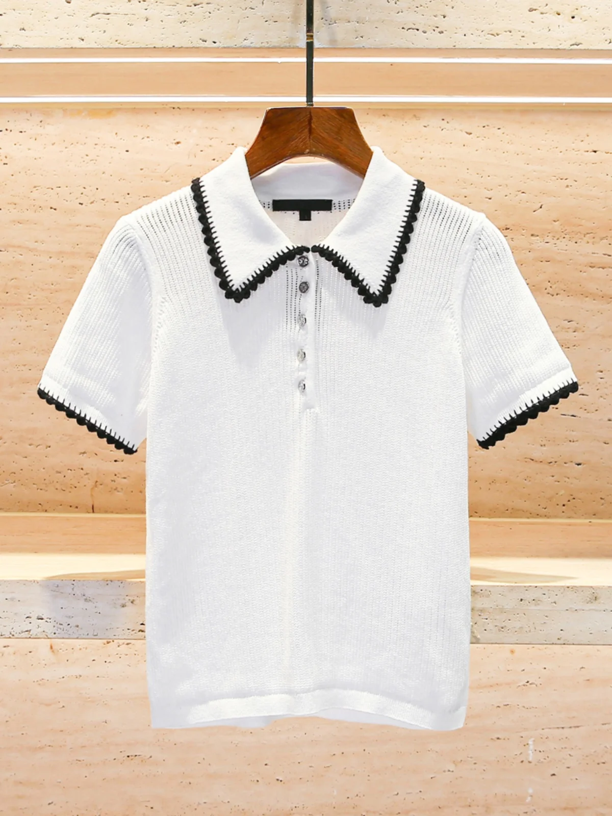 

M Home Nan You High End Women's Faion Spring 2025 Casual Versatile White Embroidered Knitwear T-irt Top Commute Sle Loo...