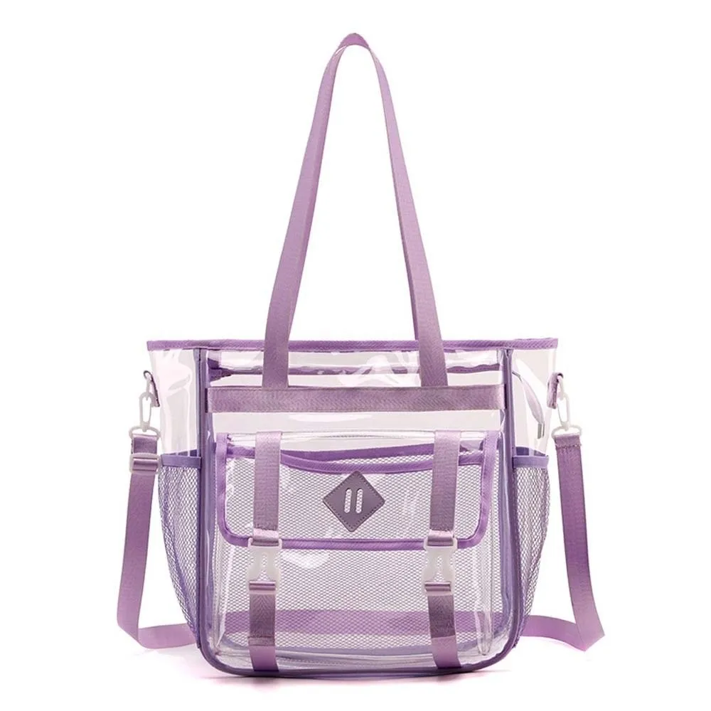 

Candy Color Transparent Beach Handbag Large Capacity Multi-pockets Crossbody Jelly Bag PU Leather Dry-wet Separation