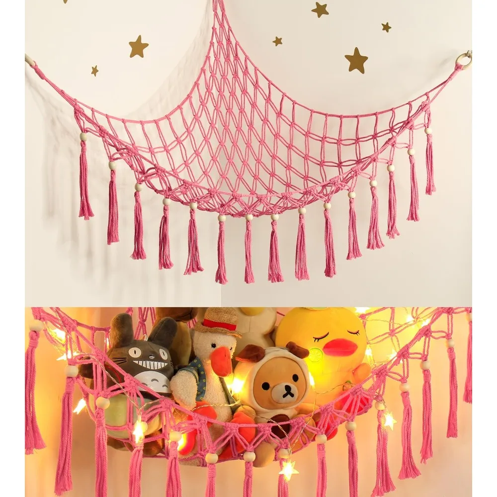 Toy Hammocks Wall Corner Hanging Storage Net Organizer Woven Kids Stuffed Mesh Hammock Baby Animal Rope Hammock Bag Cotton