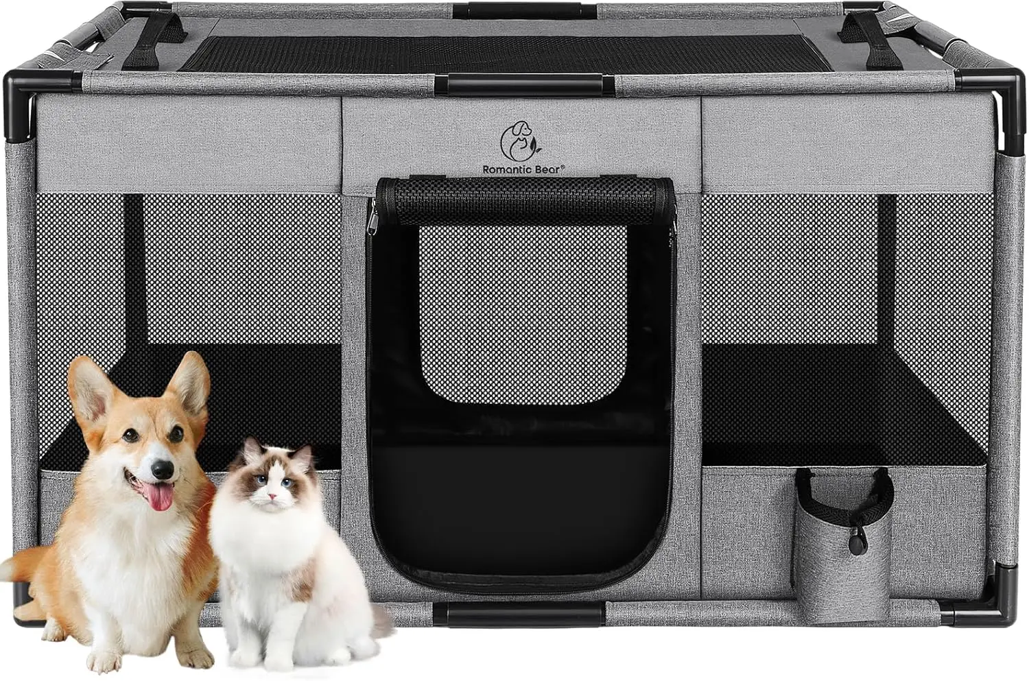 

Портативный манеж для собак с рамкой из ПВХ, дышащая мягкая будка для средних животных до 50 фунтов, включает чехол серого цвета