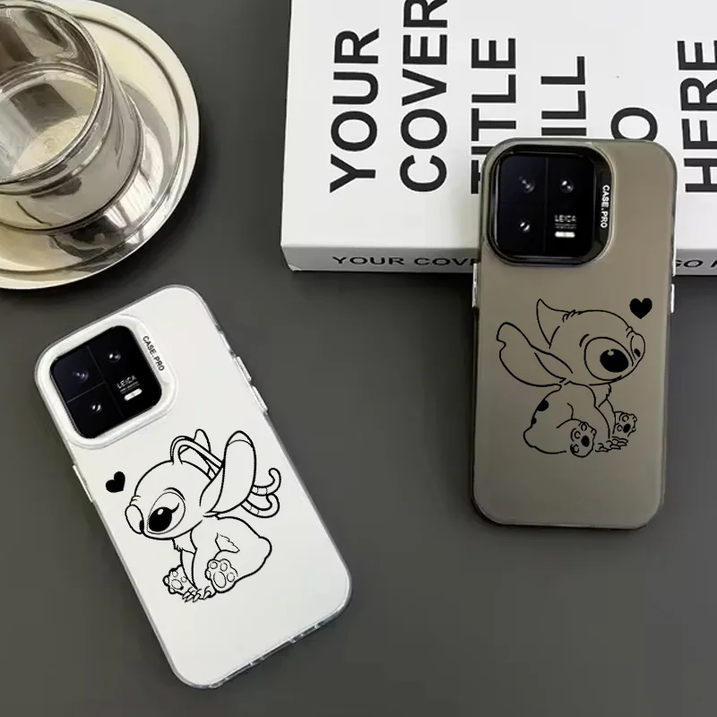 Disney Angel Stitch Couple For Redmi Note 13 12 11 10 E Pro Plus Max S 4G 5G Colored Silver Plated Inside Phone Case