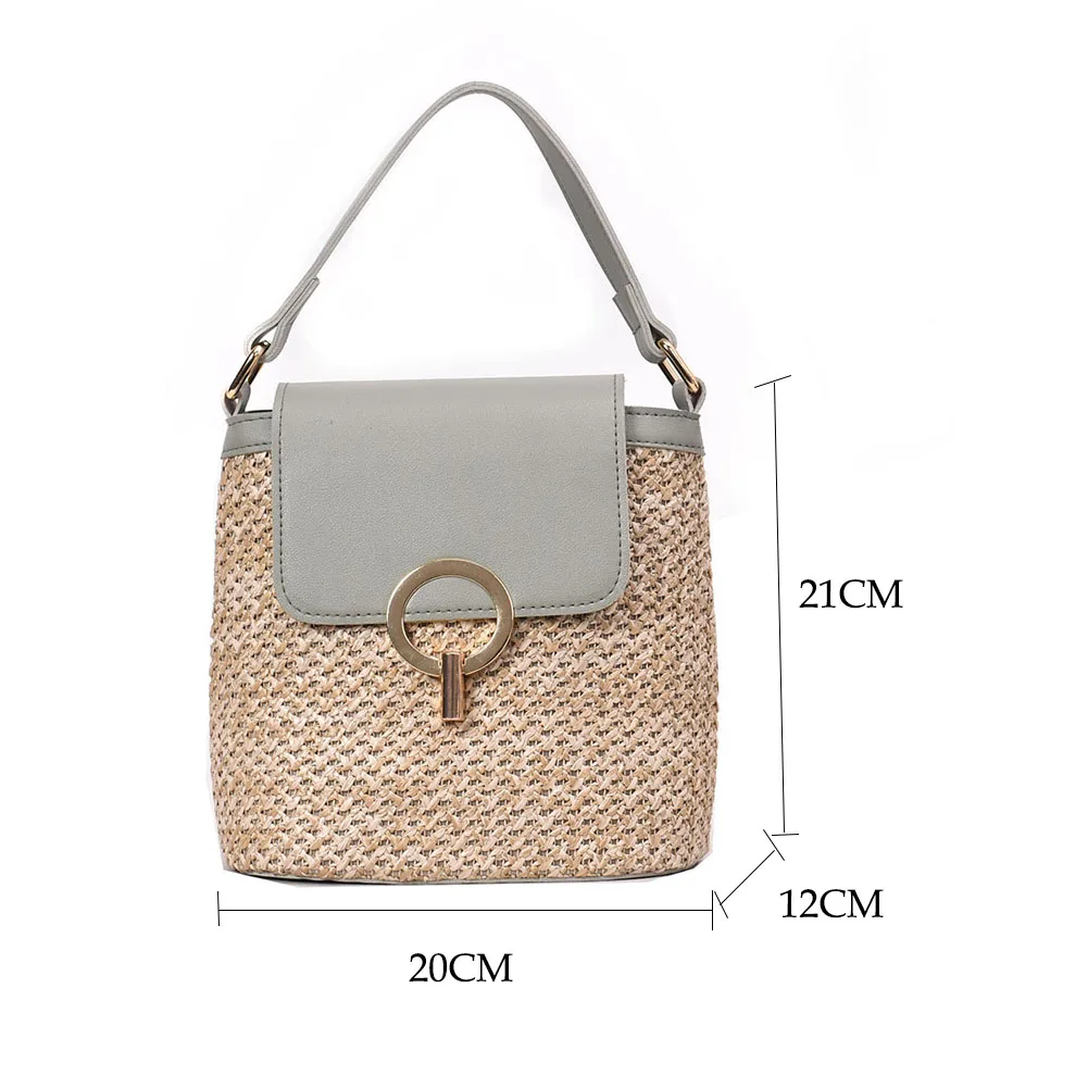 Summer Straw Weaving Small Handbag 2024 Women Hand-Woven Crossbody Bag High Quality Vintage Tote Bag Woven Flap Beach Bucket Bag