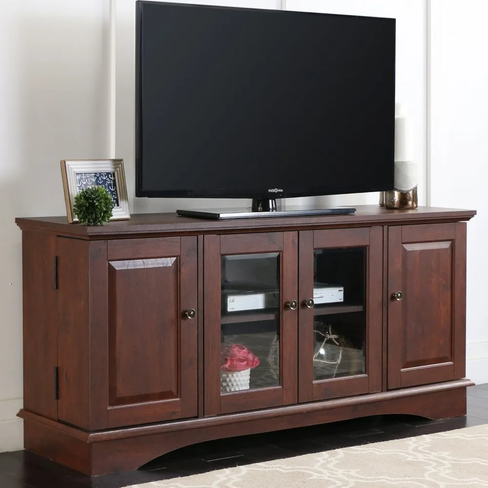 Madeira tradicional Universal TV Stand, armários de armazenamento para TV até 65 "sala de estar, centro de entretenimento, 44"