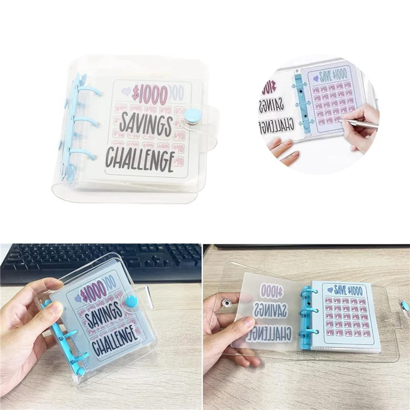Segregator do wyzwania oszczędzania 2X 1000, miesięczny książka do wyzwań oszczędzania pieniędzy z kopertami, mini segregator budżetowy (niebieski)