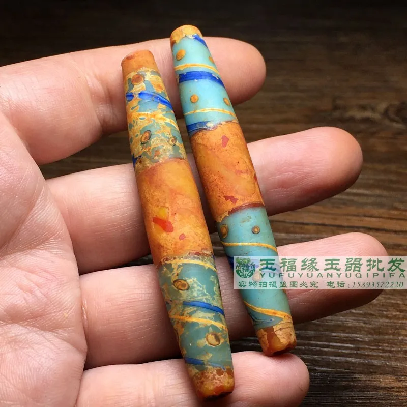 1pcs/lot antique handmade old glass wrapped silk tube large size long tube beads bamboo pendant necklace accessories