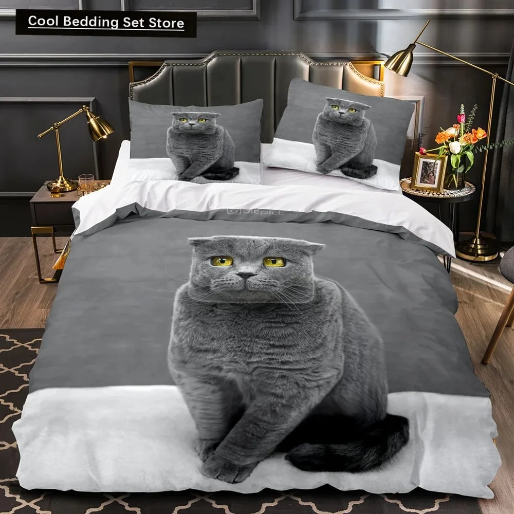 3D Cat King Queen Duvet Cover Kawaii Square British Shorthair Kitty Bedding Set for Adults Animal 23pcs Polyester Quilt Cover