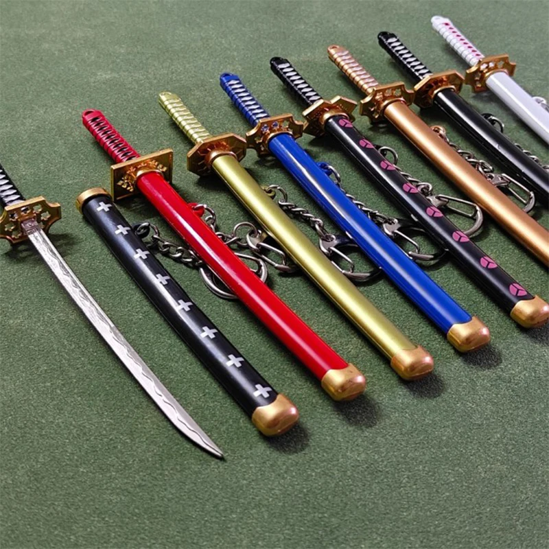 15CM Eight Color Mini Roronoa Zoro Sword Keychain For Men Buckle Toolholder Scabbard Katana Sabre Car Keyrings Gift Key Chains