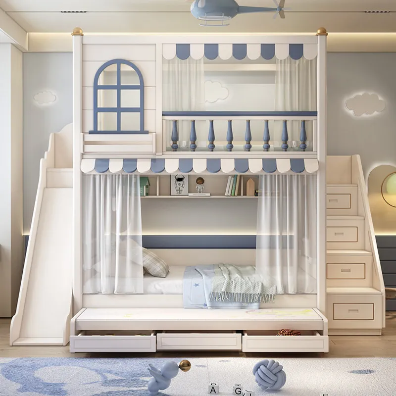 #Children's bunk bed Parallel High and low child and mother Bunk bed Same width Upper and lower bed Small apartment slide