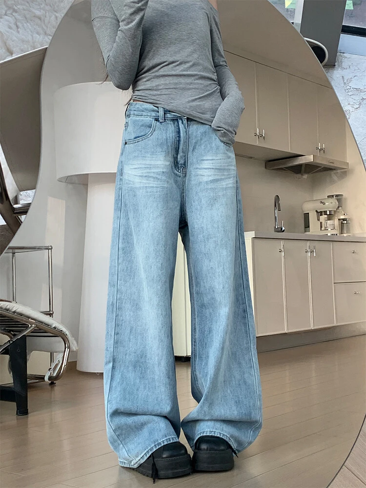 

Американские джинсы с высокой талией и широкими штанинами, женские, свободного кроя, прямые, облегающие, удлиненные до пола