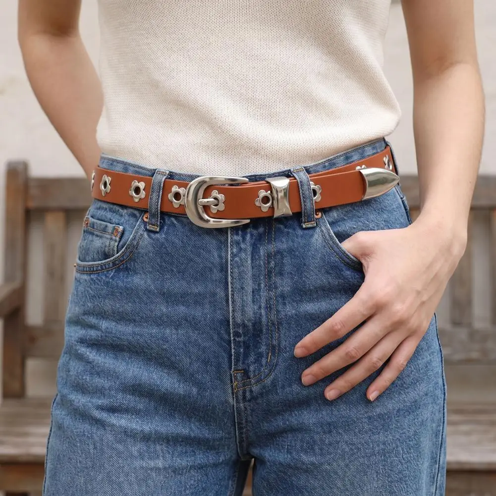 105cm Vintage Grommet Belt for Women Faux Leather Punk Waist Belt,Stylish Daily Edgy Jean Accessory for Casual Outfits