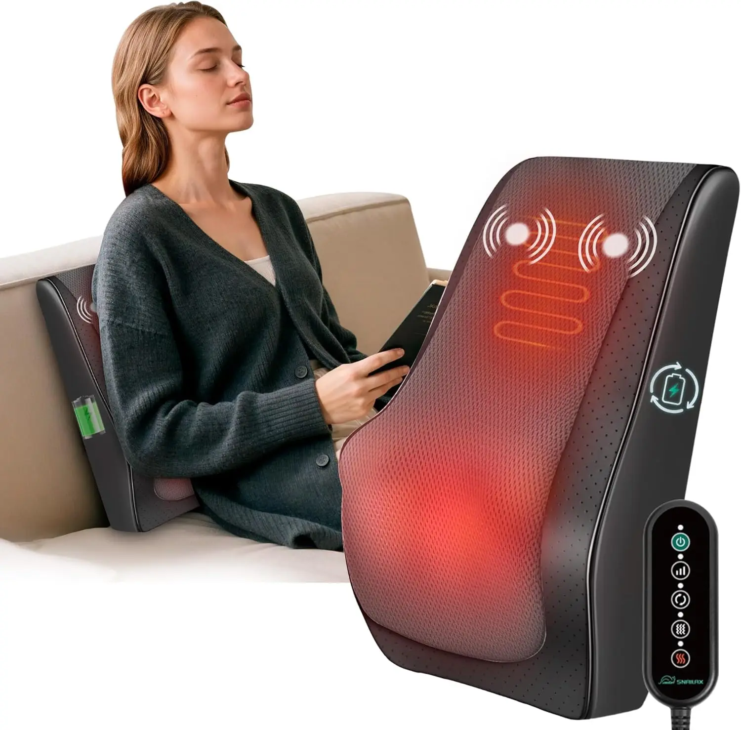 

Cordless Shiatsu Back Massager with Heat, 4D Kneading Nodes, Rechargeable, Neck & Back Pain Relief, Gift for Mom Dad