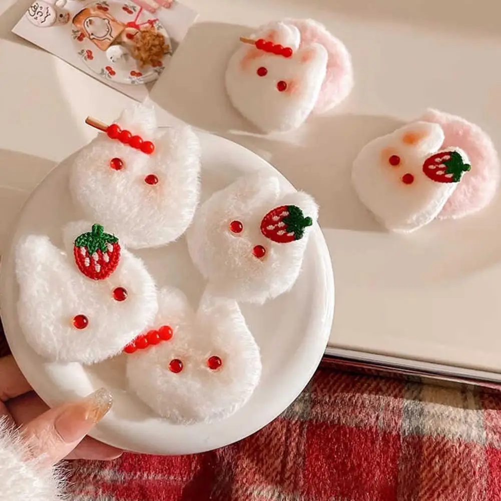 Skin-friendly Hair Band 2pcs Girl Hair Ties with Cartoon Rabbit Decor Soft Plush Elastic Hair Bands Non-damaging Fuzzy Winter