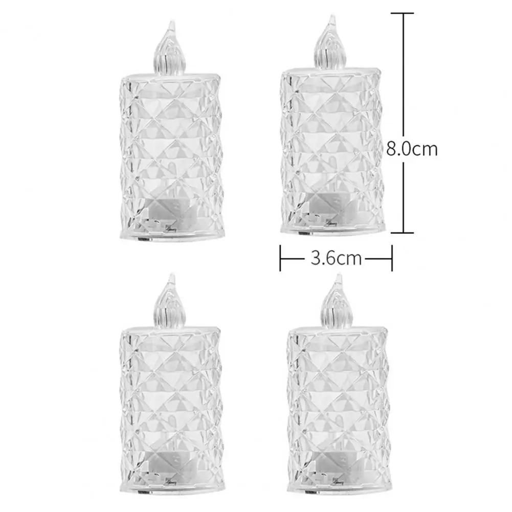 Bougies LED sans flamme en cristal pour la décoration intérieure, à piles ci-après, lumières avec flamme vacillante, mariages, 4 pièces