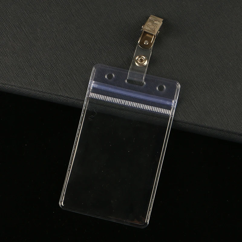 1pc Vertical ID Card Name Tag Badge Holder with Waterproof Type Resealable Zip with Metal Badge Clips for ID Cards Badge Holder