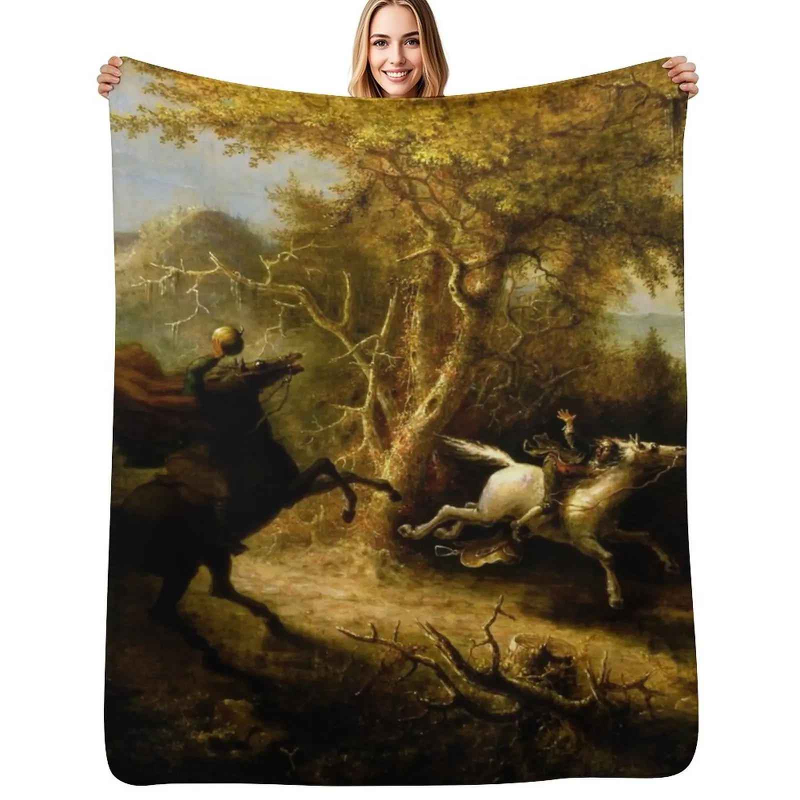 The Headless Horseman Pursuing Ichabod Crane Throw Blanket Hairy Soft Plaid Sofa Quilt Sleeping Bag Luxury St Softest Blankets