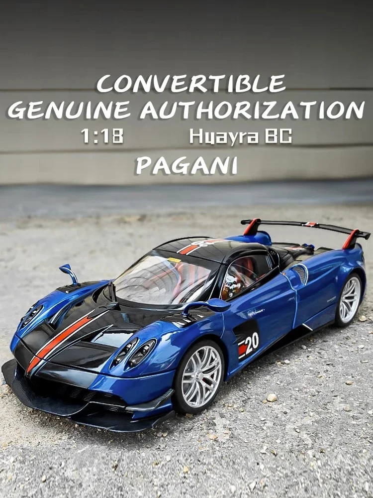 Large 1/18 Pagani Huayra BC Supercar Alloy Diecast Model Car Sound & Light Simulation Collection Birthday Gift Toys