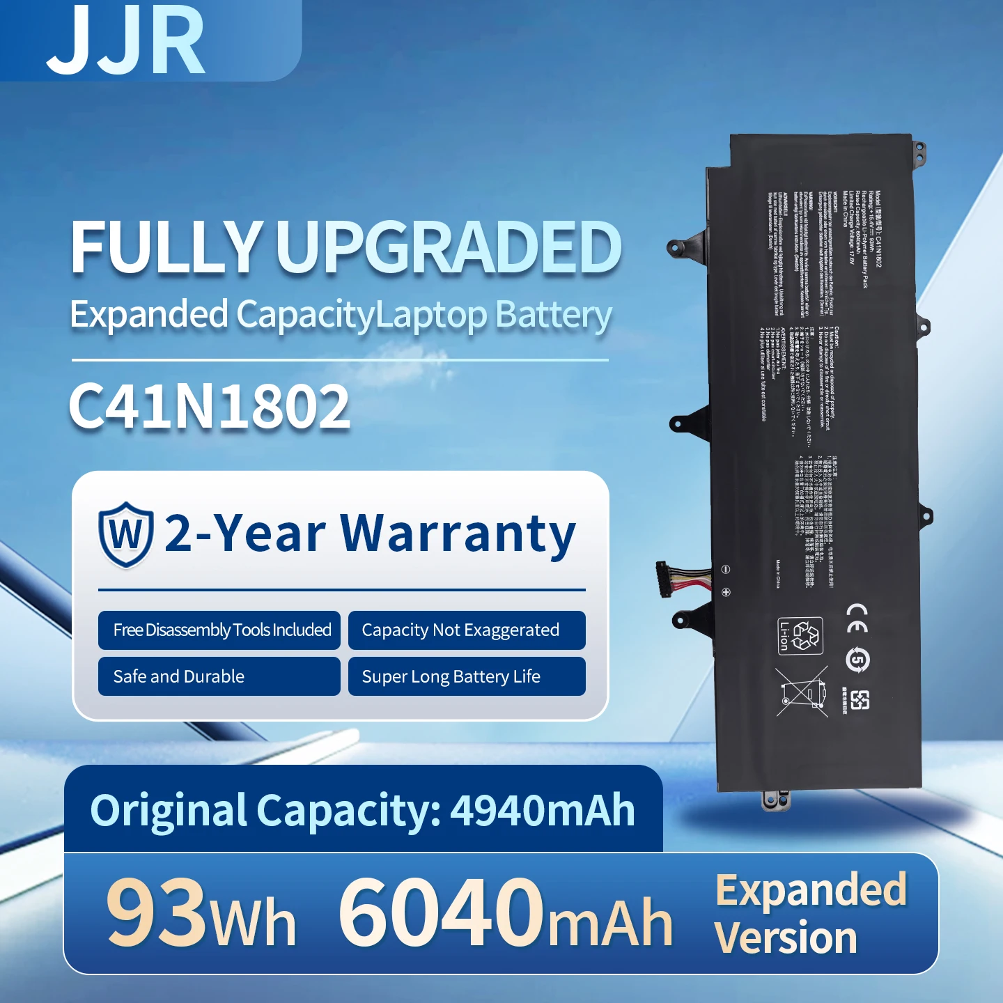 C41N1802 93Wh/6040mAh 15.4V Higher Capacity Replacement Laptop Battery for Asus ROG Zephyrus S GX701/GX735