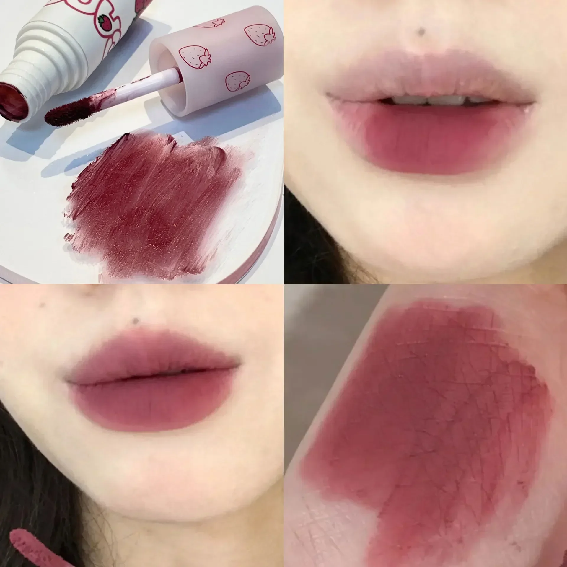 Heallor-Velvet Nude Lip Gloss Vermelho, Batom de Longa Duração, Esmalte Labial Rosa Marrom, Batom Líquido, Líquido Fosco Morango Bonito