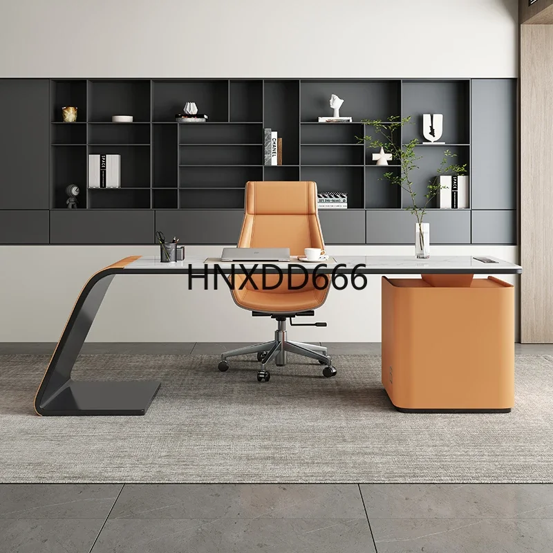 High-end household computer desk bookcase integrated light luxury desk