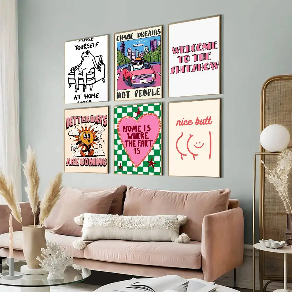 Humorous Slogan Nice Bum Cartoon Prints  Anime Posters Sticky Whitepaper Prints Posters Artwork Kawaii Room Decor